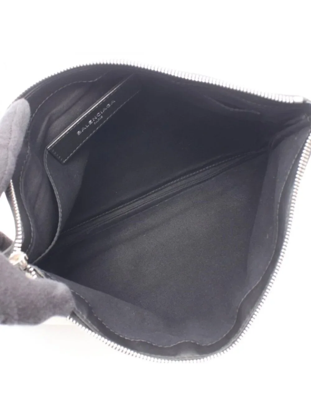 Balenciaga Clutch Navy Clip M Ivory Black Canvas Leather